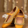 Mustard Yellow Faux Leather Bead Embellished Juttis