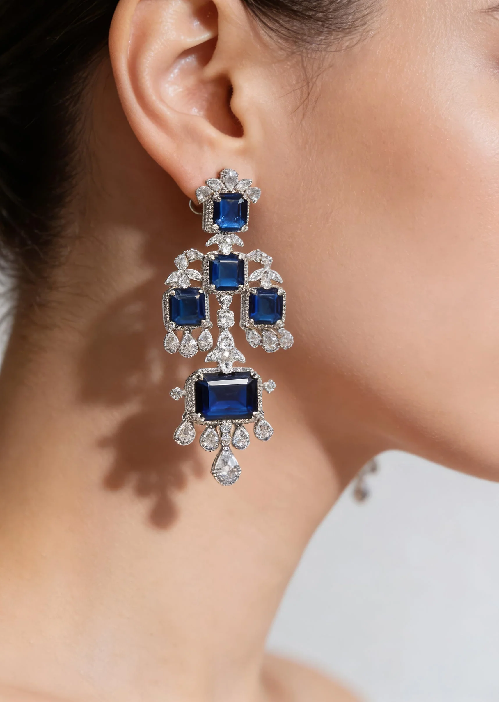 Silver Plated Blue Gemstone Dangler Earrings