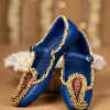 Blue Paisley Motif Faux Leather Embellished Juttis