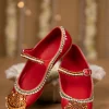 Red Kundan Faux Leather Embellished Juttis