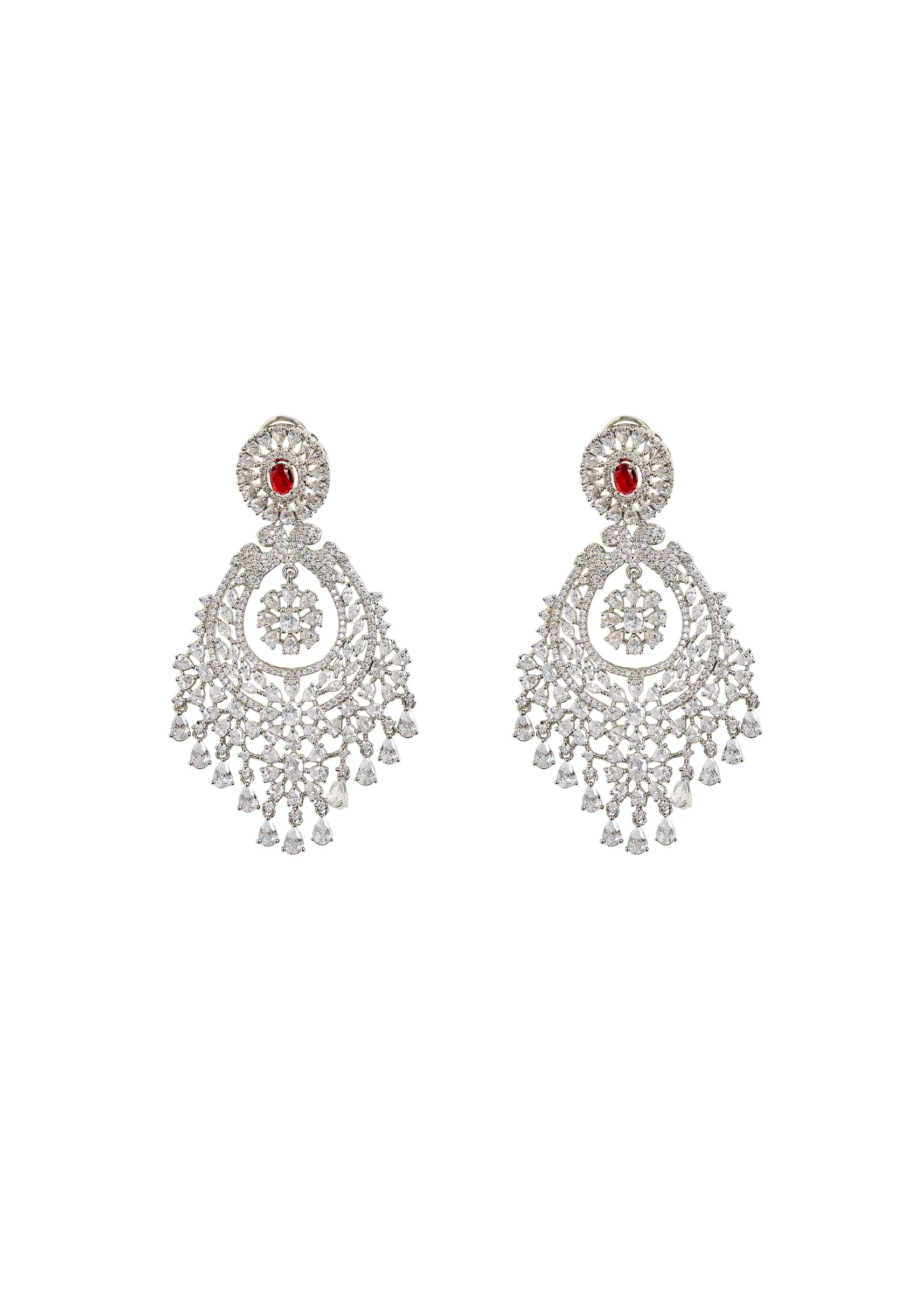 Red Onyx and cubic Zircon Chandelier Earrings