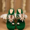 Green Hand Embellished Velvet Wedges