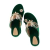 Green Hand Embellished Velvet Wedges