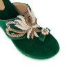Green Hand Embellished Velvet Wedges