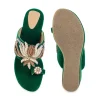 Green Hand Embellished Velvet Wedges