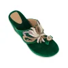 Green Hand Embellished Velvet Wedges