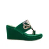 Green Hand Embellished Velvet Wedges