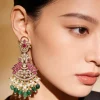 Ruby And Emerald Beaded Chandelier Earrings With Pearl Drops