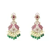 Ruby And Emerald Beaded Chandelier Earrings With Pearl Drops