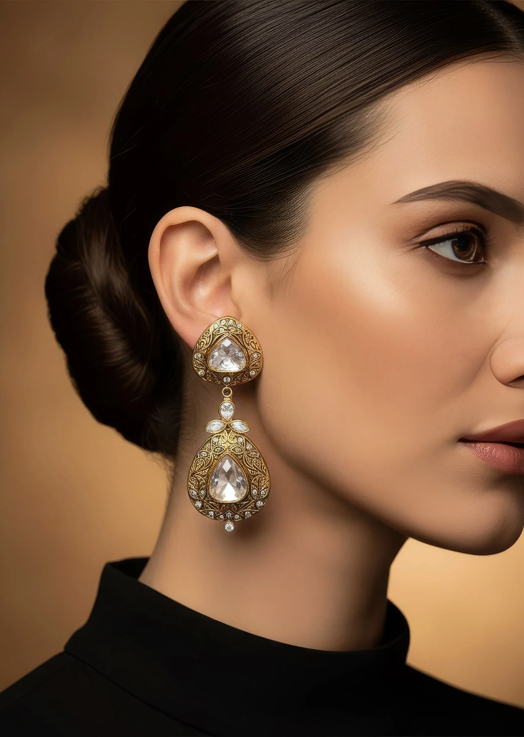 1198-gold-plated-kundan-polki-dangler-earrings-1.webp Gold Plated Kundan Polki Dangler Earrings