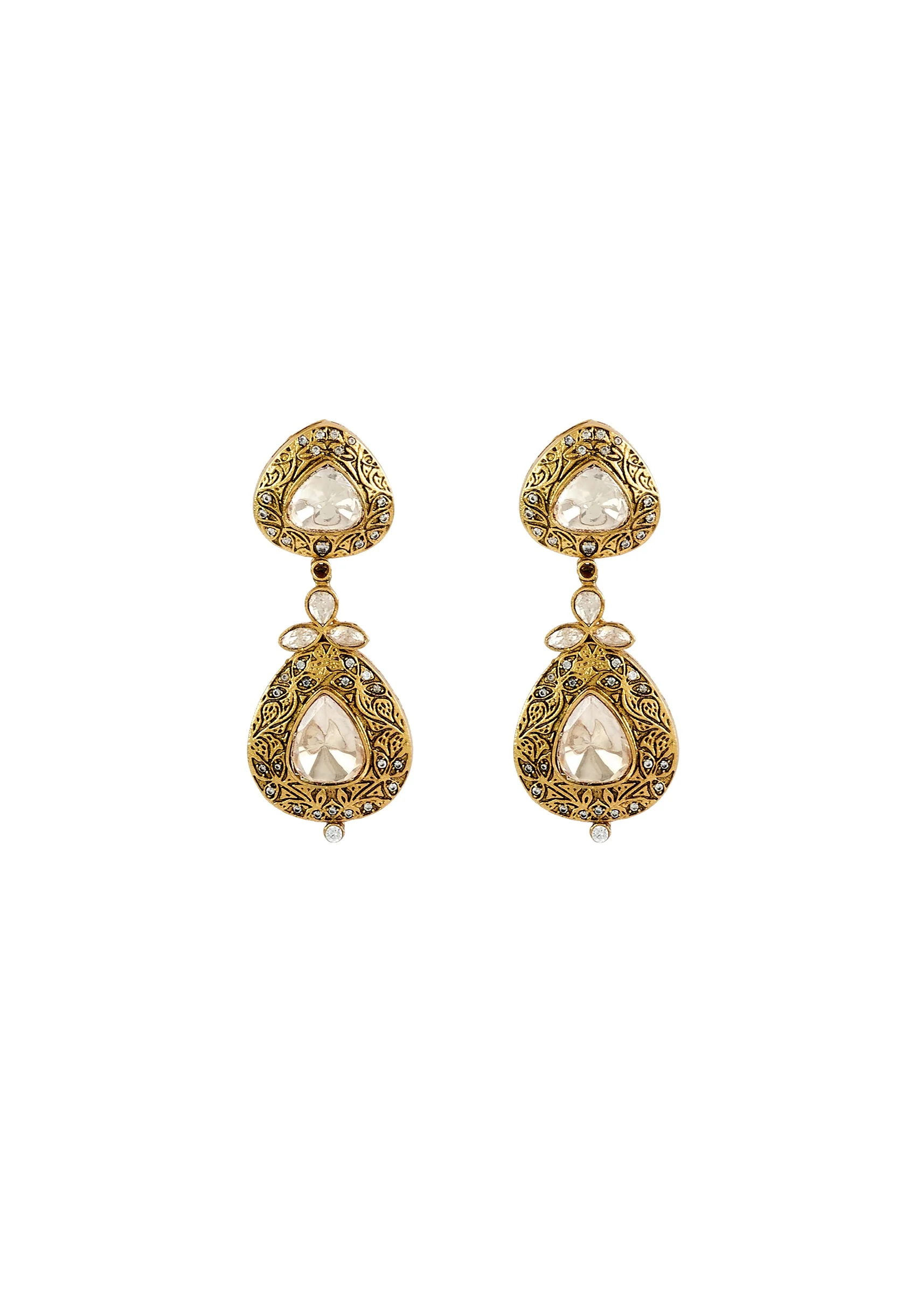 Gold Plated Kundan Polki Dangler Earrings