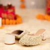 Off White Bead Hand Embellished Mules