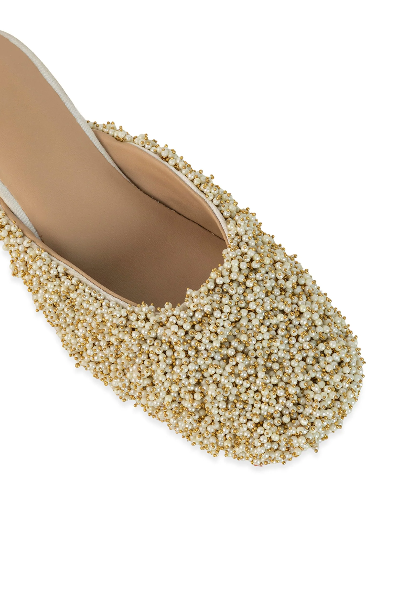 Off White Bead Hand Embellished Mules