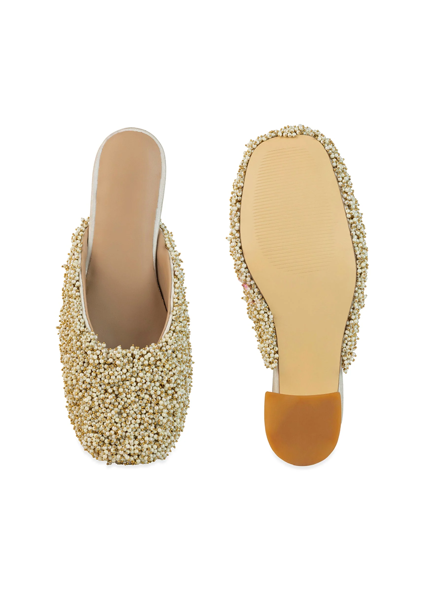 Off White Bead Hand Embellished Mules