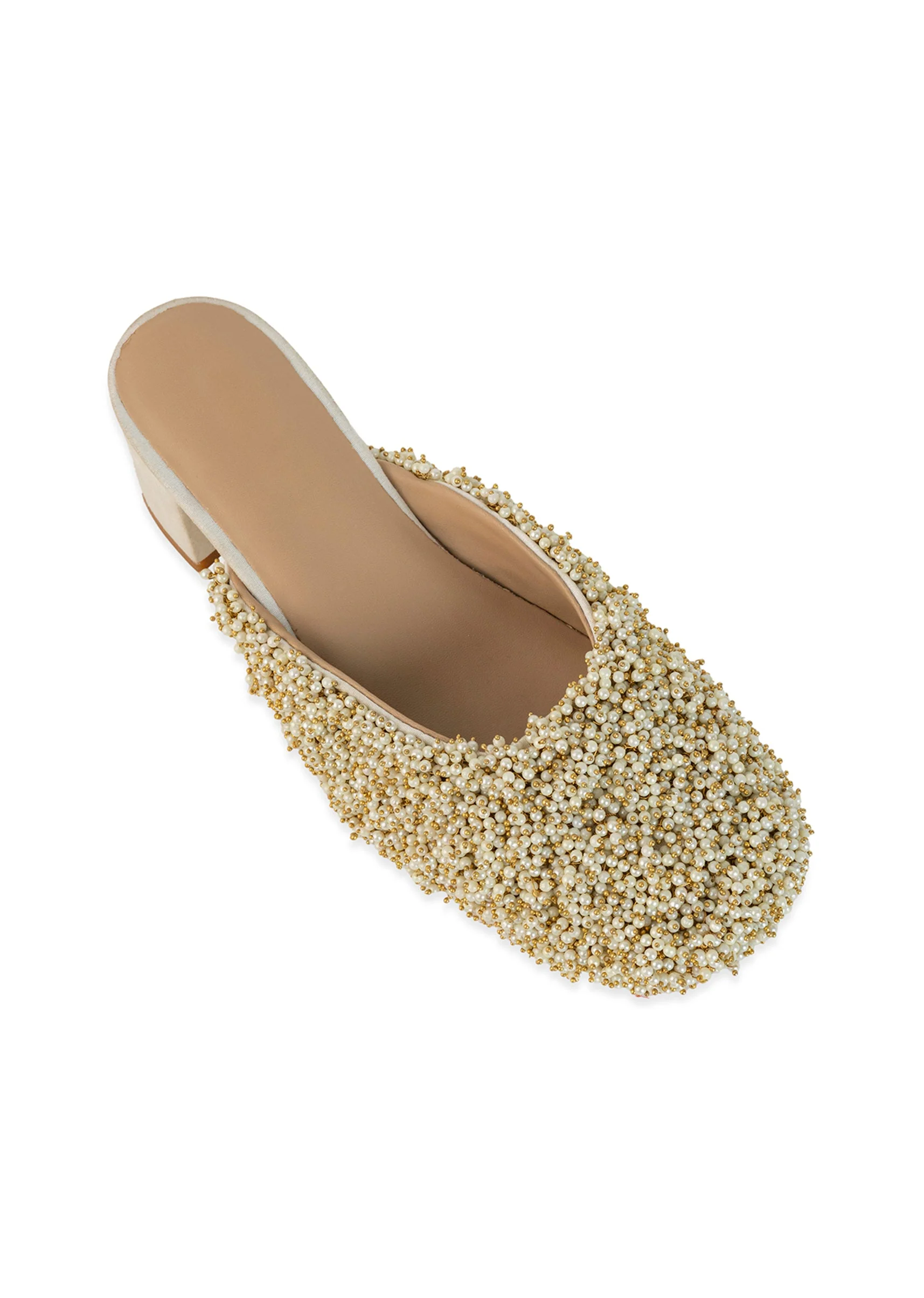 Off White Bead Hand Embellished Mules