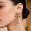 Gold Plated Multicolored Kundan Polki Drop Earrings