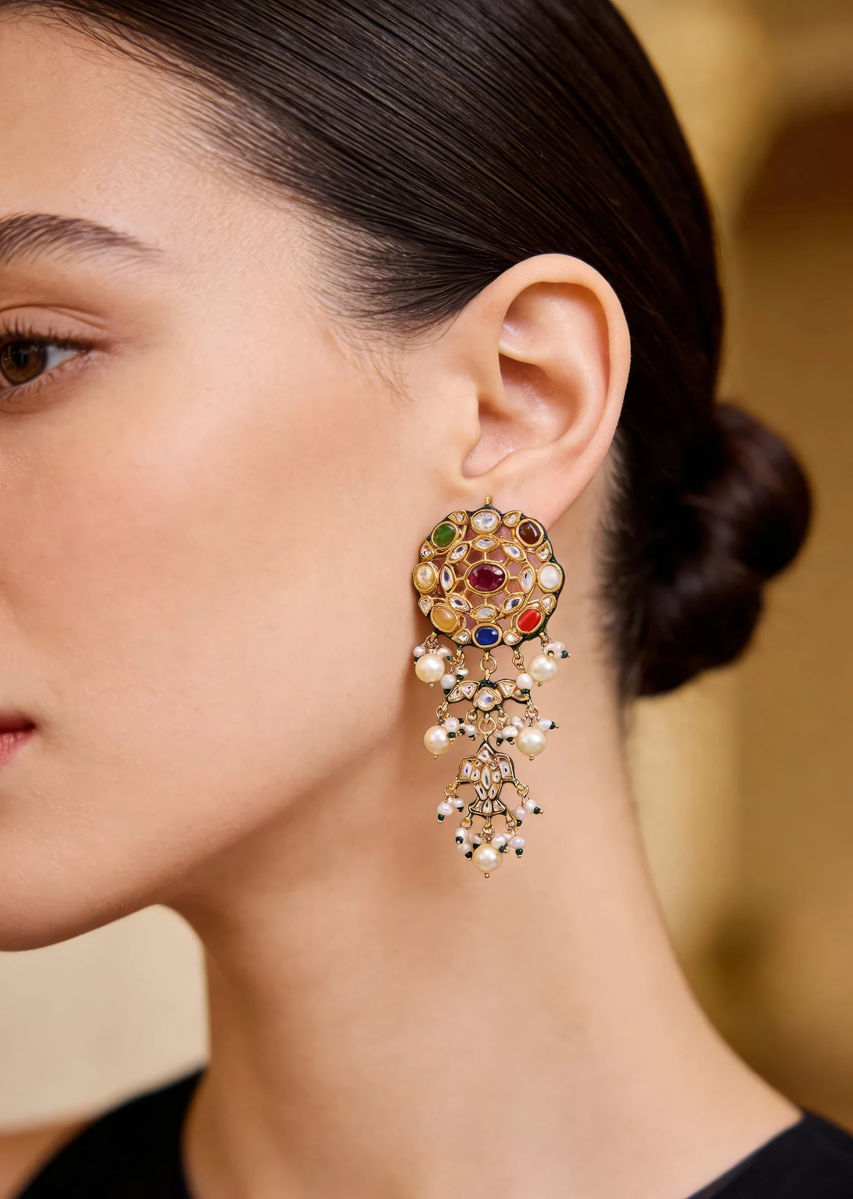 1199-gold-plated-multicolored-kundan-polki-drop-earrings-1.webp Gold Plated Multicolored Kundan Polki Drop Earrings