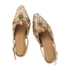 Gold Pearl Embellished Pointed Toe Heels