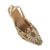 Gold Pearl Embellished Pointed Toe Heels