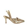 Gold Pearl Embellished Pointed Toe Heels