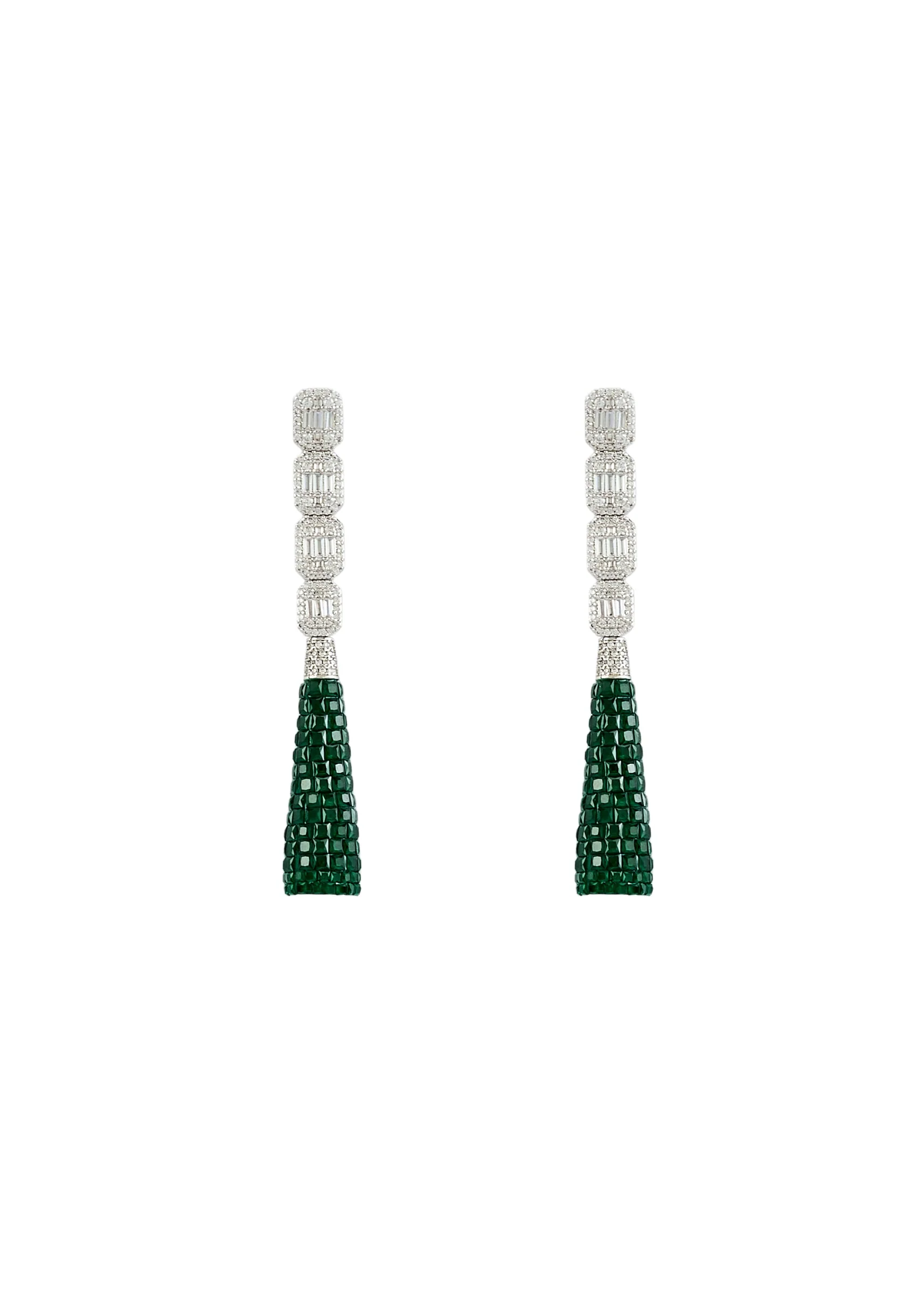 Silver Plated Green Zircon Dangler Earrings