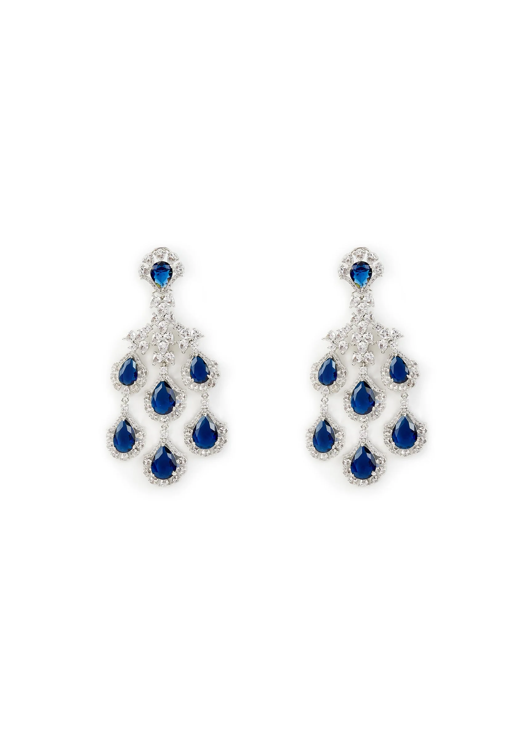 Silver Plated Blue Zircon Danglers Earrings