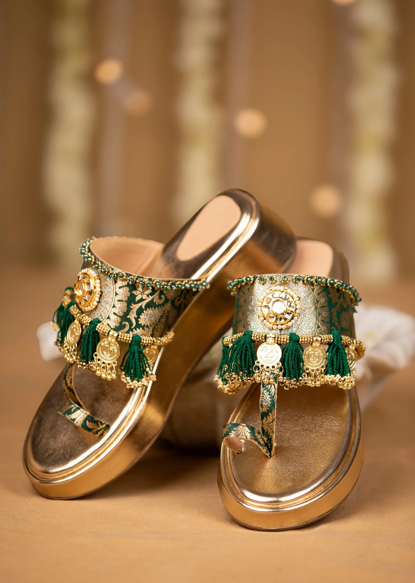 12011-gold-handcrafted-tassel-wedges-with-brocade-straps-1.webp Gold Handcrafted Tassel Wedges with Brocade Straps