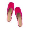 Pink Fuschia Satin Lotus Motif Heel Mules
