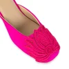 Pink Fuschia Satin Lotus Motif Heel Mules