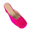 Pink Fuschia Satin Lotus Motif Heel Mules