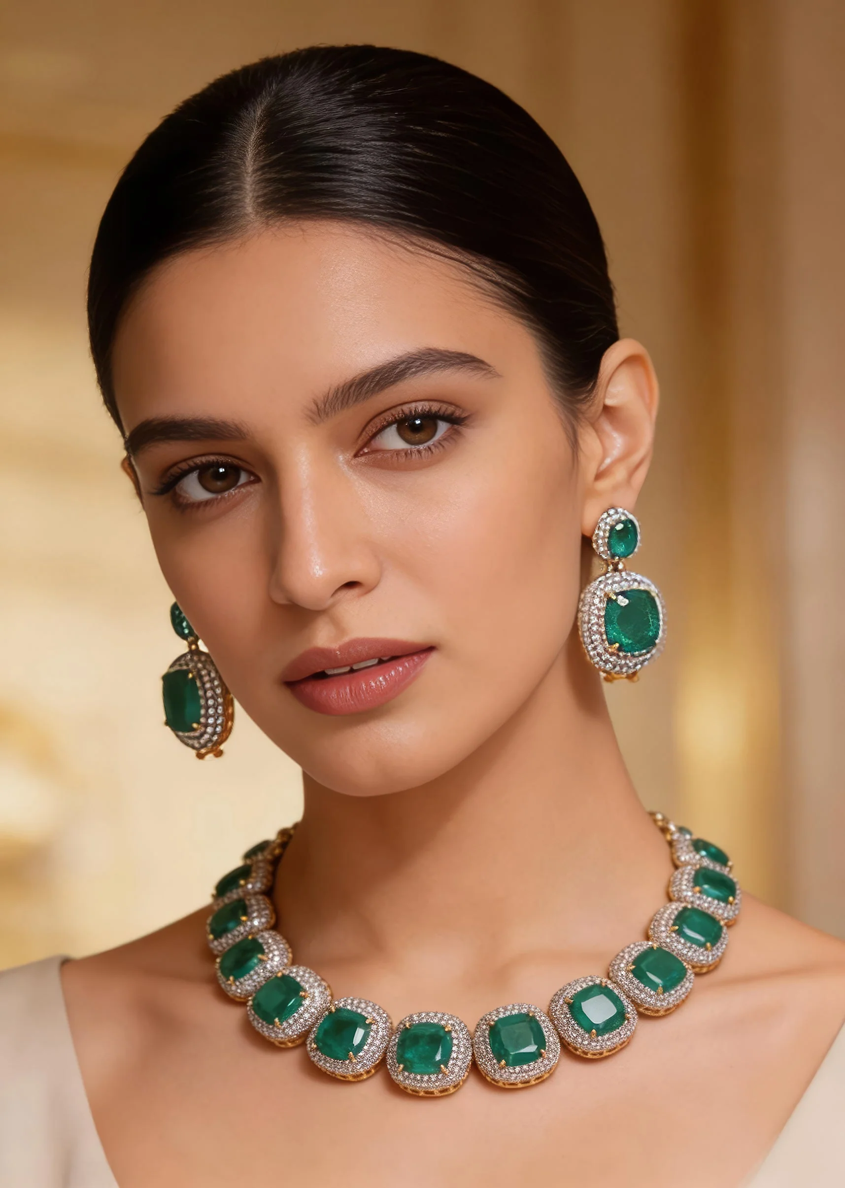 1203-silver-plated-green-synthetic-stone-choker-necklace-set-with-earrings-1.webp Silver Plated Green Synthetic Stone Choker Necklace Set With Earrings