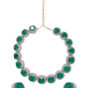 Silver Plated Green Synthetic Stone Choker Necklace Set With Earrings