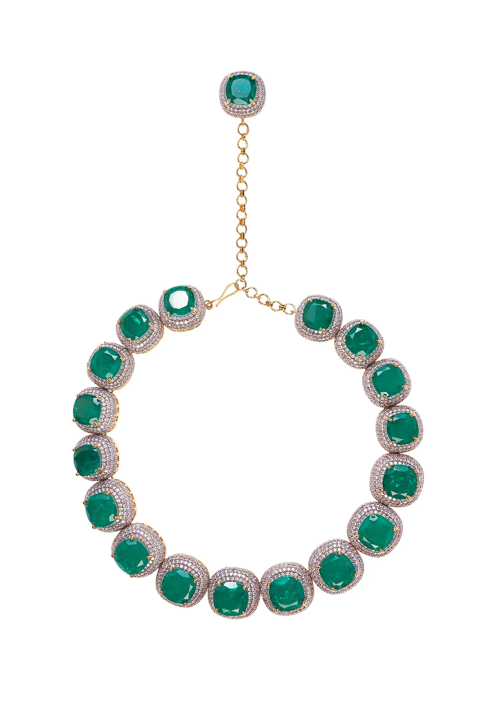 Silver Plated Green Synthetic Stone Choker Necklace Set With Earrings