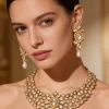 Gold Plated Kundan Polki Necklace Set With Earrings