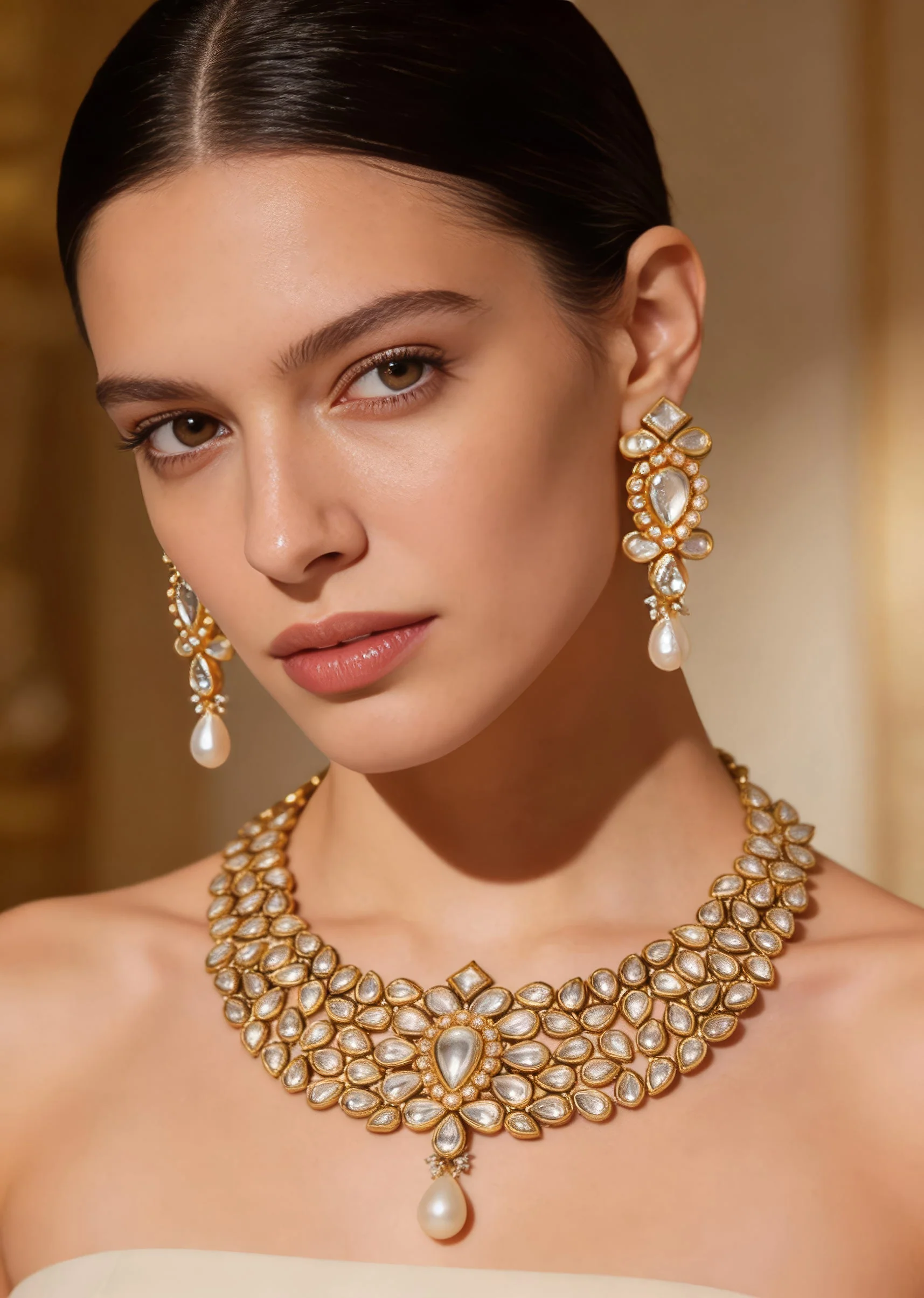1204-gold-plated-kundan-polki-necklace-set-with-earrings-1.webp Gold Plated Kundan Polki Necklace Set With Earrings