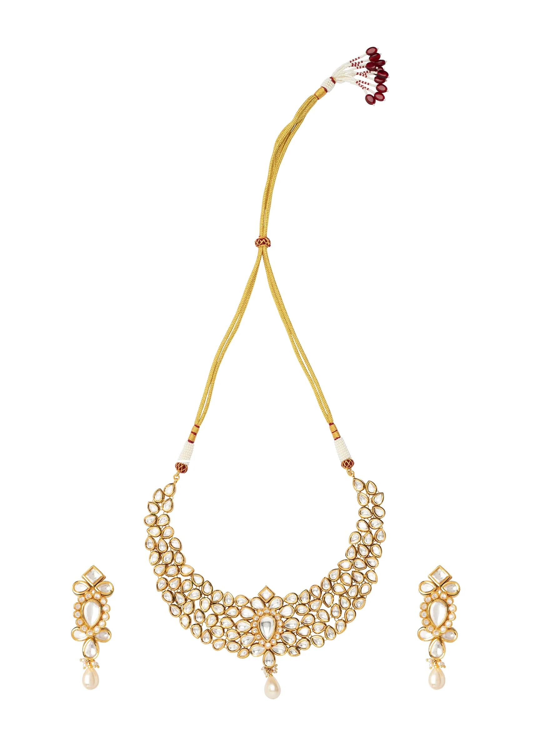 Gold Plated Kundan Polki Necklace Set With Earrings