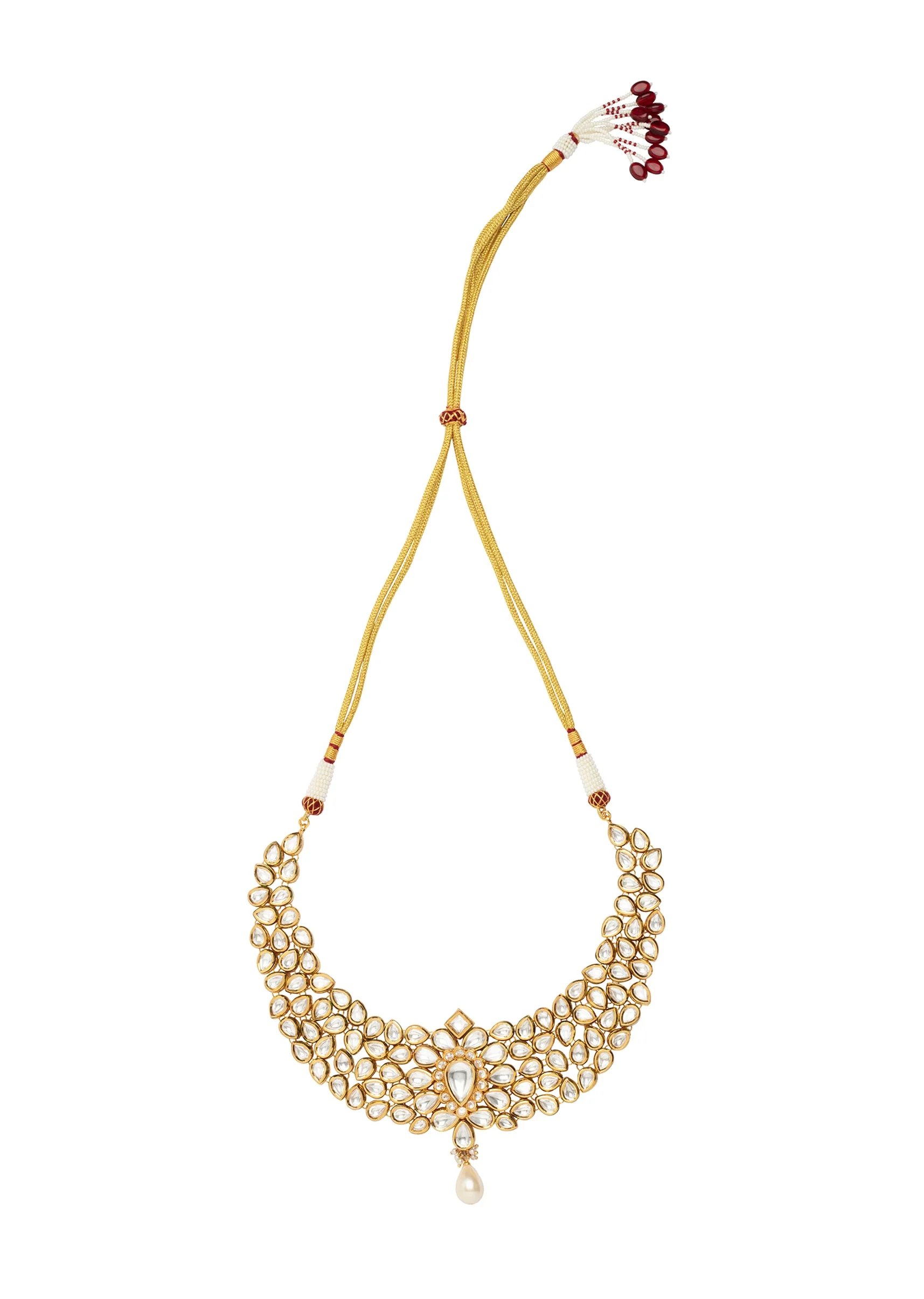 Gold Plated Kundan Polki Necklace Set With Earrings