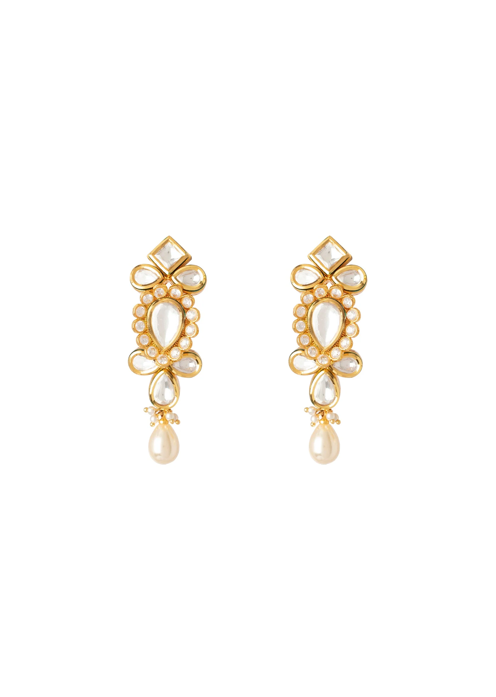 Gold Plated Kundan Polki Necklace Set With Earrings