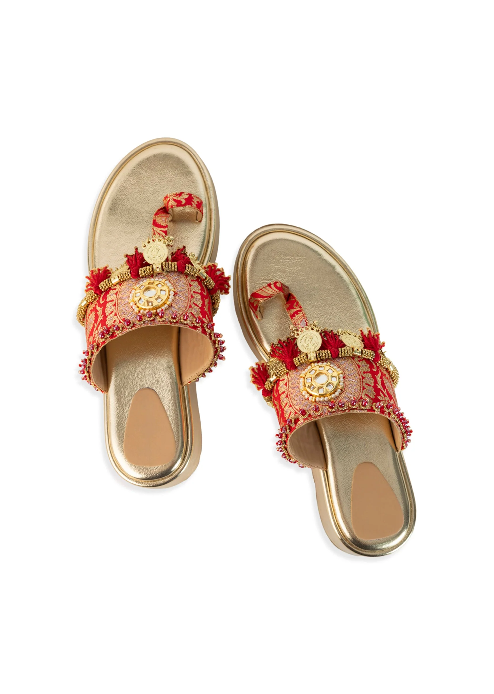 Gold Mirror and Coin Embellished Wedges