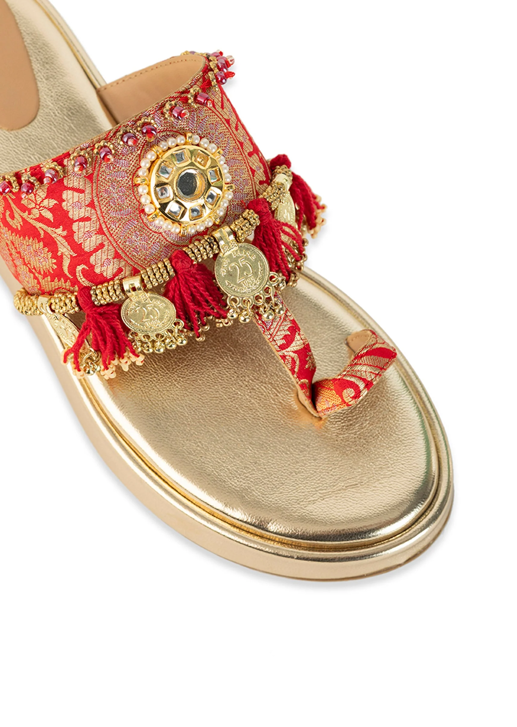 Gold Mirror and Coin Embellished Wedges