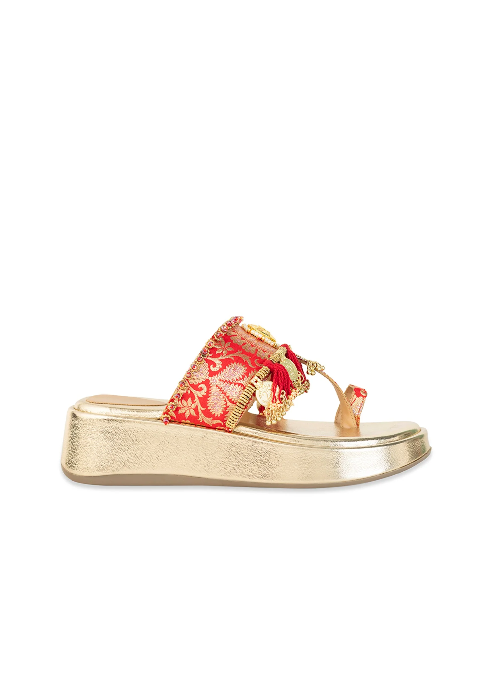 Gold Mirror and Coin Embellished Wedges