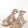 Rose Gold Faux Leather Womens Footwear With Embellished Detail Work