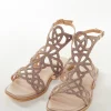 Rose Gold Faux Leather Womens Footwear With Embellished Detail Work