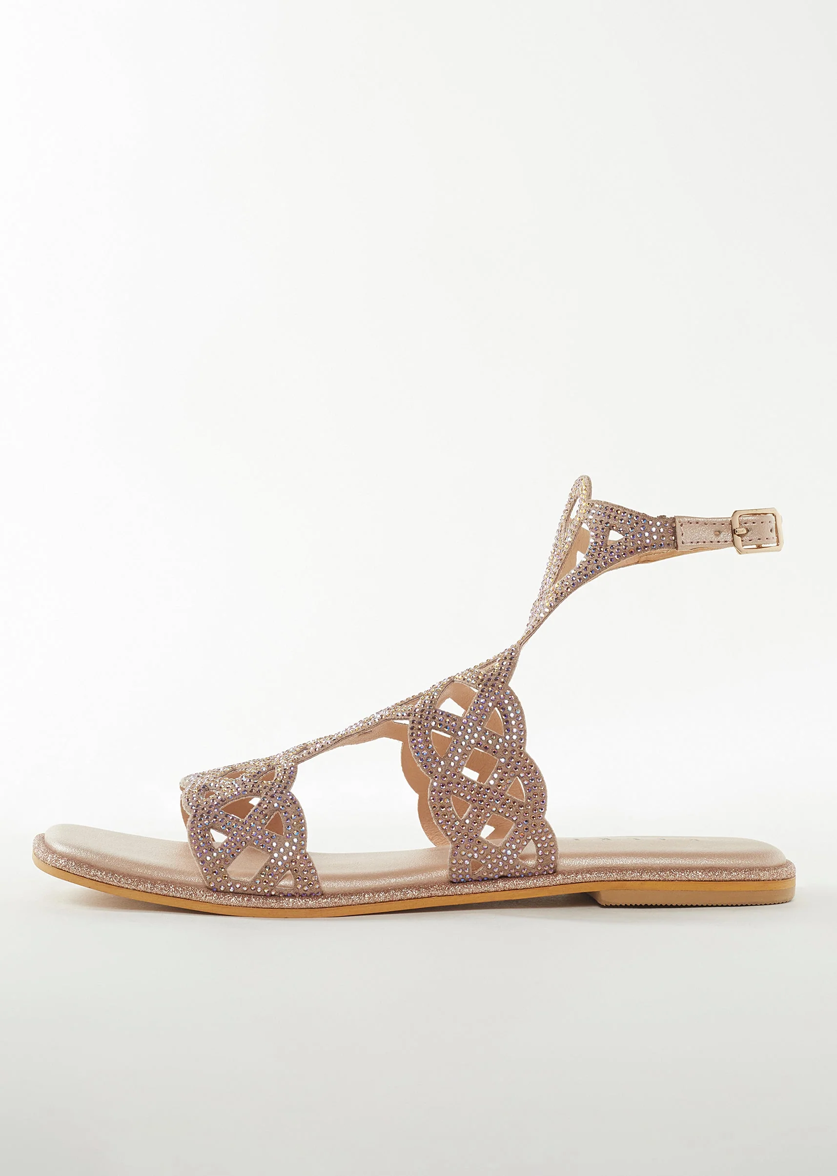 Rose Gold Faux Leather Womens Footwear With Embellished Detail Work