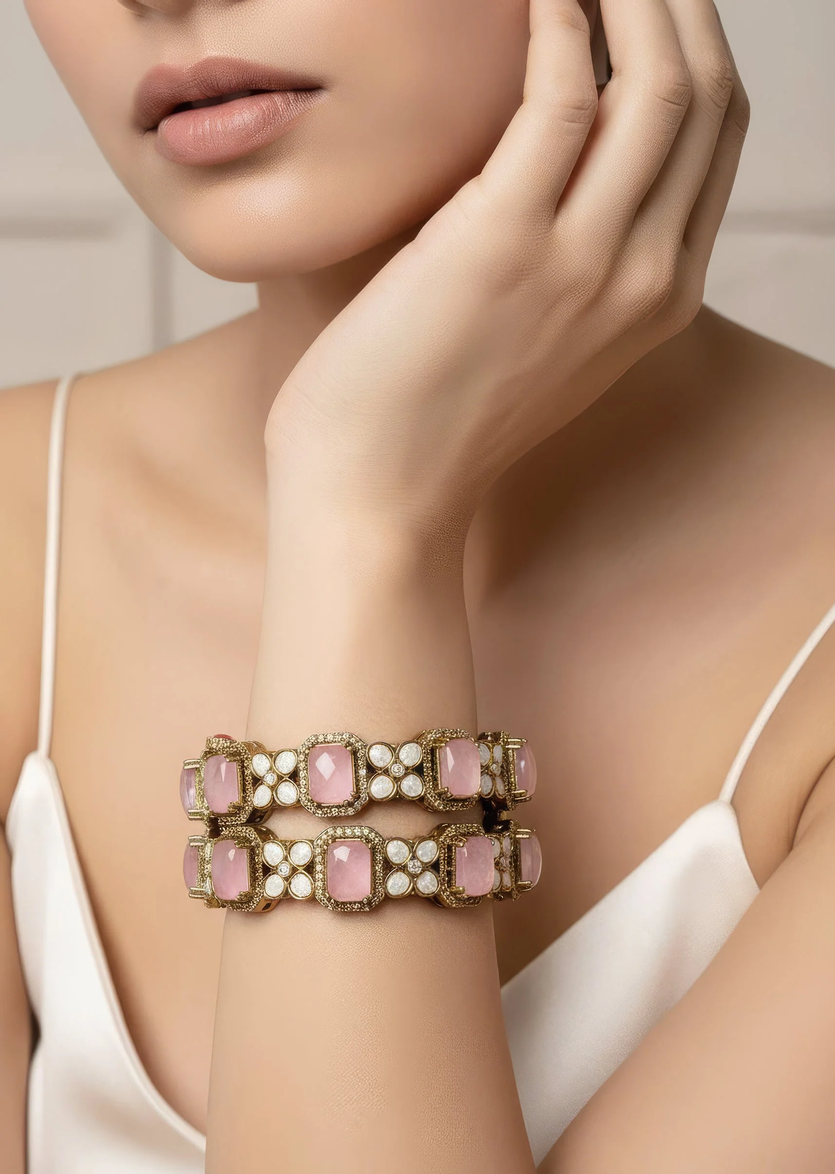 Gold Plated Pink Zircon Bangles