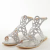 Silver Faux Leather Womens Footwear Festive With Embellished Detail Work