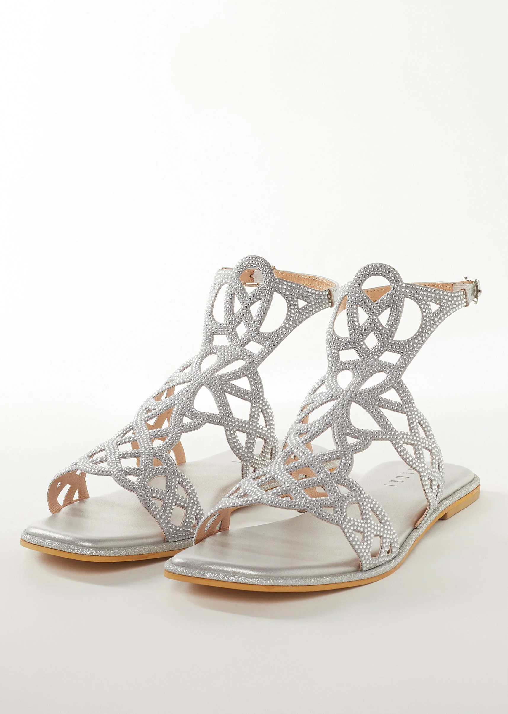 Silver Faux Leather Womens Footwear Festive With Embellished Detail Work