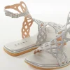 Silver Faux Leather Womens Footwear Festive With Embellished Detail Work