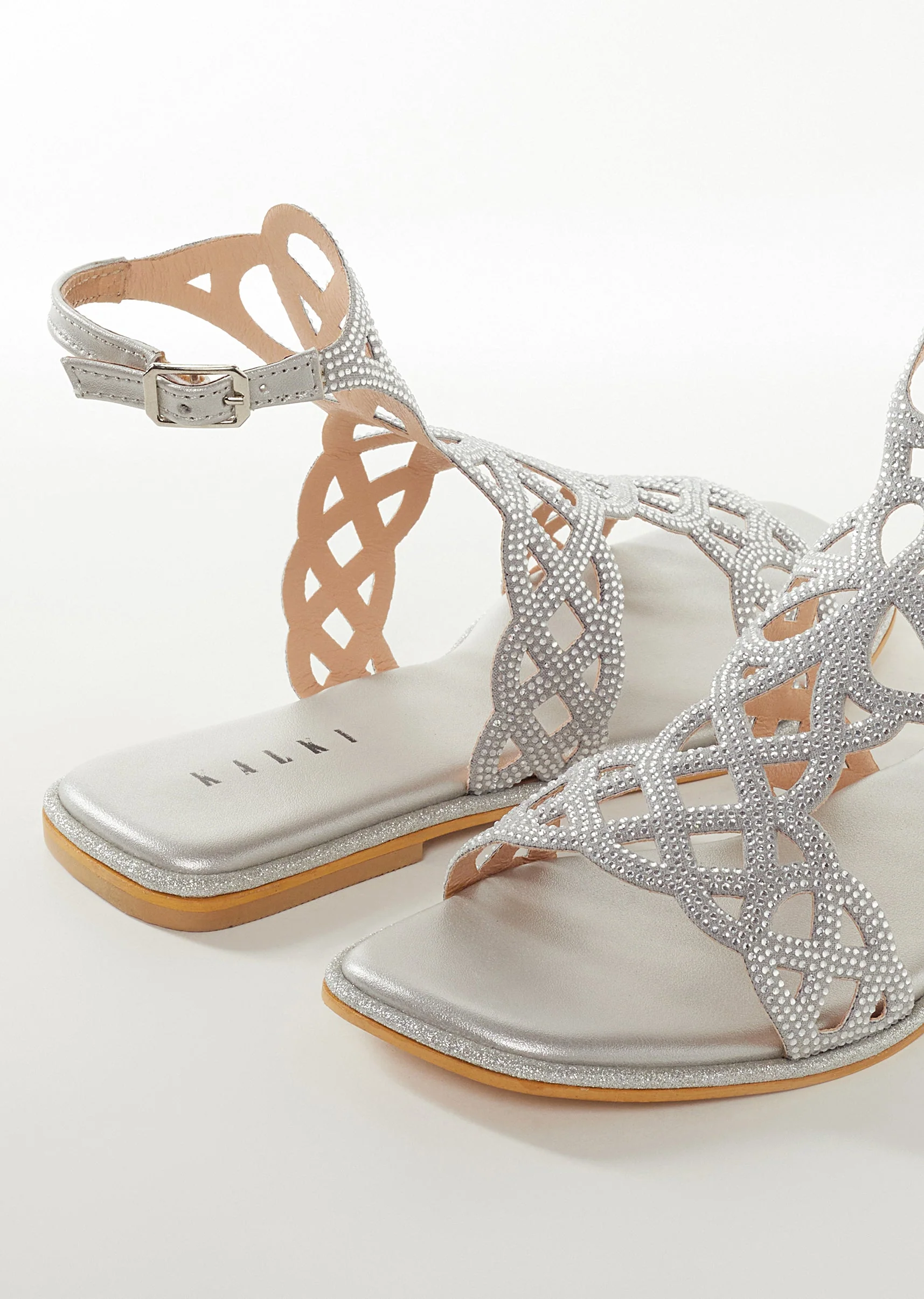 Silver Faux Leather Womens Footwear Festive With Embellished Detail Work