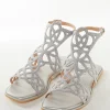 Silver Faux Leather Womens Footwear Festive With Embellished Detail Work